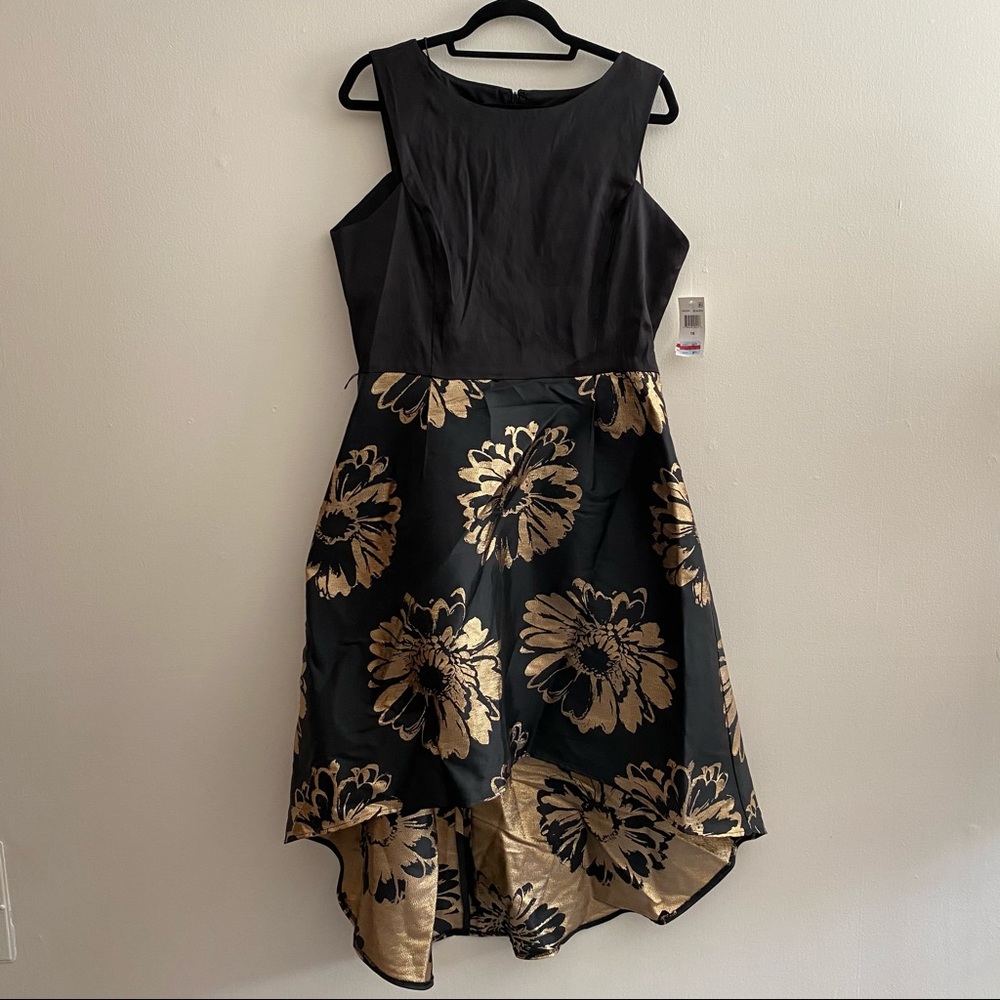 NWT Donna Ricco Black & Gold Hi-Low Dress Sz 16